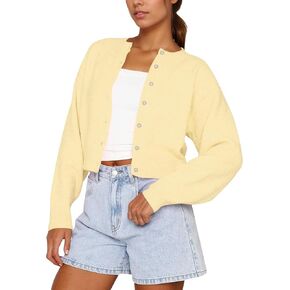 Women Casual Open Front Button Down Cropped Cardigan Sweaters Y2k Crewneck Long Sleeve Fall Knitwear Teen Clothes