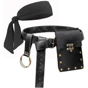 Renaissance Retro Belt Pouch Coin Purse Mug Hook Pirate Bandanas Set Medieval Festival Halloween Costume Casual Fanny Pack (3Bottle-Brown)