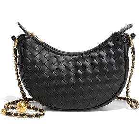 Woven Crossbody Bag Texture Underarm Bag Double Layer Shoulder Handbag Vintage Mother Bag (Crescent Grape Purple)