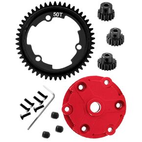 45# Steel Spur Gear 50T & Aluminum Cush Drive with(15T+17T+19T) Pinions Gear Sets Upgrades Part for 1/10 New E-Revo2.0,1/5 X-Maxx,#6449#7793X,Red