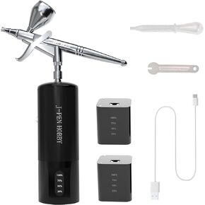 J Pen HOBBYP1 Airbrush Kit Automatic Start-Stop, Dual-Action, Low Noise, Portable, Replaceable Battery, 0.3MM Nozzle, Precision Spray for Art Models, Lure Painting, Nail Art, Handicrafts