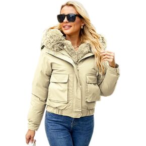 Winter Coats for Women Thickened Puffer Jacket Womens with Detachable Fur Hood Winter Warm Parka Puffer Coat