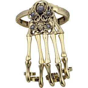 LUX ACCESSORIES Gold-tone Hem Gothic Skull Tools Full Hand Skeleton Bracelet Rings