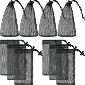 10 Pcs Small Mesh Bag Black Drawstring Bag 7 X 3.9 Inch Mesh Storage Bags with Cord Lock, Mini Nylon Mesh Bags Tiny Scallop Bags for Travel Gym Stuff Jewelry Little Toys