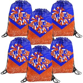 6 Pcs Cheer Drawstring Backpack Cheerleading Drawstring Gym Bags Cheerleader Gifts for Cheerleaders (Blue&Orange)