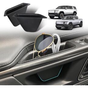 BestEvMod for Rivian R1T R1S Front Door Side Insert Storage Box, Front Inner Door Handle Organizer Set of 2 with PVC Trim Compatible with Rivian R1T R1S 2022 2023 2024 Accessories