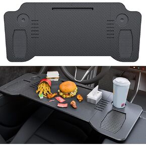 Car Laptop Desk Food Tray Carbon Fiber Texture Foldable Desk Steering Wheel Eating Table Travel Remote Work Camping Table for Tesla Model 3 Model Y Car Accessories