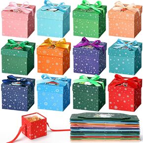 Cholemy 36 Pcs Christmas Gift Boxes with Lids Small Squared Boxes with Ribbon Bow 4x4x4 Inch Xmas Boxes Holiday Gift Wrap Boxes for Christmas Party Favor Present Packaging, 12 Designs(Classic Style)