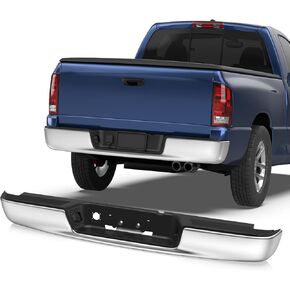 Rear Step Bumper W/Step Pad Compatible for 2002-2008 Dodge Ram 1500 2003-2009 Dodge Ram 2500 3500 Steel Back Bumpers Assembly CH1103111 -Chrome