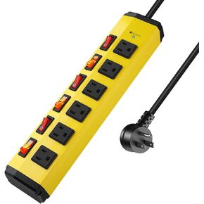 ANNQUAN 2PCS 6 Outlet Metal Power Strip with 6 Individual Switches,Heavy Duty Power Strip 1200J 15A 6FT Cord Home Office Industrial Commercial Shop