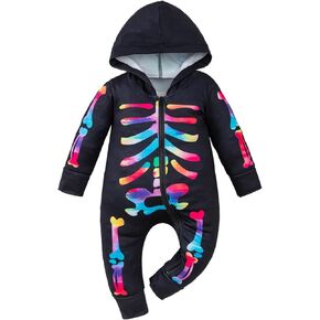 Baby And Toddlers Skeleton Halloween Costume Matching Brother or Sister Baby Boys Girls Skull Hoodie