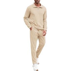 LecGee Men's Tracksuit 2 Piece Corduroy Sweatsuit Sets for Men Casual Fall Quarter Zip Up Long Sleeve Polo Outfits