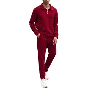LecGee Men's Tracksuit 2 Piece Corduroy Sweatsuit Sets for Men Casual Fall Quarter Zip Up Long Sleeve Polo Outfits