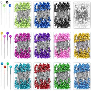 Keadic 1200Pcs 12 Colors Sewing Pins for Fabric, 1.5inch Straight Pins with Colored Ball Head, Multicolor Quilting Pin for Dressmaking Jewelry DIY Decoration Crafting Projects