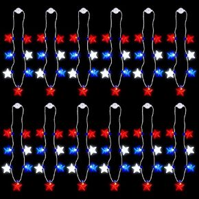 yahenda 12 جهاز كمبيوتر شخصى يوم المحاربين القدامى قلادة LED الوطنية الأحمر الأزرق الأبيض نجمة القلائد قدامى المحاربين يوم حزب تفضل نجمة LED تضيء قلادة للمحاربين القدامى يوم حزب الديكور احتفالات الزينة in Kuwait