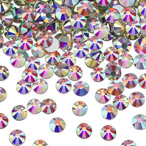 2880 Pieces Crystal Diamond Rhinestones Flat Back Round Gems Charms Stones Rhinestones Iridescent Crystals Round Beads Flat Back Glass (Crystal AB Color, SS16)