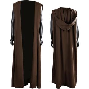 Jedi Cosplay Costume Mens Brown Sleeveless Hooded Cloak Robe Knight Anakin Halloween Outfit Wizard Uniform Suit