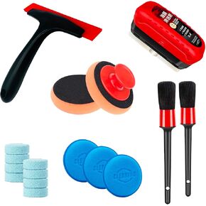 Car Windshield Cleaning Body Waxing Kit, Oil Film Cleaning Brush, Waxing & Polishing Sponge set, Water Wiper, Crevice Brush 2PCs, Windshield Cleaner Effervescent Tablets*8 for Car, Truck, SUV, RV