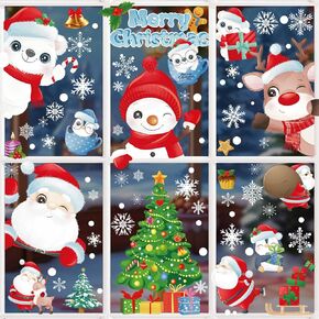 Christmas Window Clings, 159 PCS Double-Side Christmas Decorations for Glass Windows, 3D Golden Santa Claus Xmas Decals for Indoor Shop Party Decor New Year White Christmas Stickers Supplies in Saudi Arabia