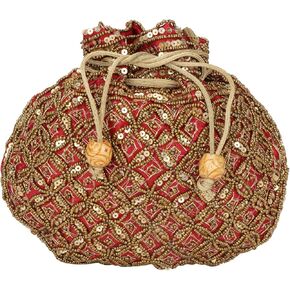 Indian Sequence Potli Bag For Women, Wedding Purse/Jewelry Purse for Women (Base Color- Maroon)