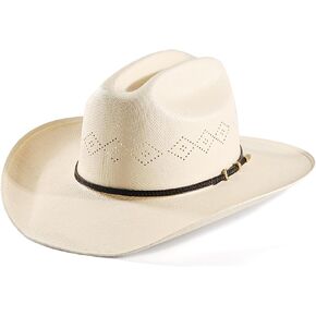 Western Cowboy Cowgirl Hat Pinch Front Wide Brim Oval Canvas Straw Hat Classic Stiff Vented Outdoor Hat