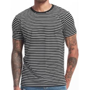 VEIISAR Men's Crewneck Striped T-Shirt Soft Elastic Cotton Tees
