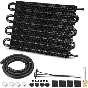Upgrade 8 Pass Aluminium Transmission Oil Cooler, 5/16" Universal 8 Rows Tube and Fin Cooler Kit Engine with Hose Mounting