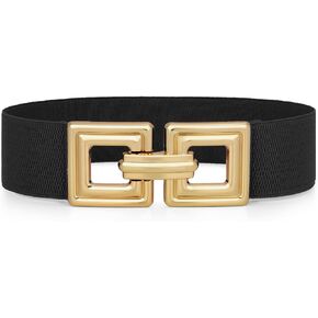 WHIPPY Women Wide Elastic Waist Belt Fashion Hollow Out Square Gold Buckle Stretchy Belt Waistband for Ladies