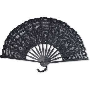 Lace Hand Fan Black Open Length 50cm / 20" by Gothi Creations Bridal, Dance, Party Favours (Black)