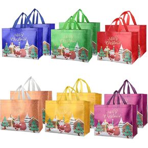 WUXIPREP 12 Pack Large Christmas Gift Bags,Reusable Tote Bags with Handle, Non-Woven Christmas Bag for Holiday.