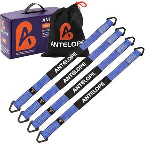 A ANTELOPE 4 Pack of 2" X 38" Long Axle Tie Straps with D-Rings and Protective Sleeves -10000 Pounds Capacity - Used to Secure Car Transportation, Axle Tie Straps (Blue)