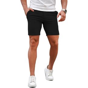 GINGTTO Mens Slim Fit Shorts Skinny Chino Short Tapered Leg Stretch (Black,30-1)