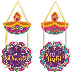 Happy Diwali Door Sign Deepavali Themed Door Hanger, Festival of Lights Party Front Door Hanging Decorations Hindu Dewalee Greeting Indian Lakshmi Pooja Welcome Decorations