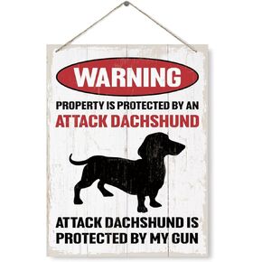 Warning Sign, Warning Property Protected by an Attack Dachshund Sign, Decorative Wood Plaque for Hanging, Funny Dog Sign, No Trespassing Home Sign for Indoor Outdoor Use, Dachshund Lovers Gift