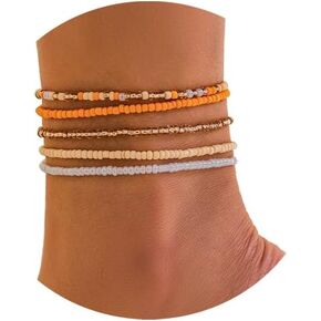 5Pcs Summer Beach Bead Anklet Bracelet,Multi-layered Pearl Anklets,Bikini Foot Chain Bracelet Wedding Bridal Adjustable Leg Bracelet Jewelry for Women Girls
