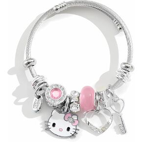 Cute Bracelets, Adjustable Stainless Steel Composite Bracelet Bangles, Classic Cartoon Design Jewelry, Gift for Her (Pink)