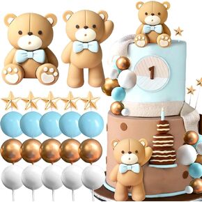 JeVenis Beige Brown Bear Cake Decoration Beige Brown Balls Cake Topper Boho Bears Cake Cake Decoration Baby Shower Birthday Cake Decoration