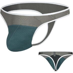 Mens Thongs Underwear Sexy Mesh See-Through G-strings, Breathable, Bulge Pouch, Ice Silk Cooling Stretchy