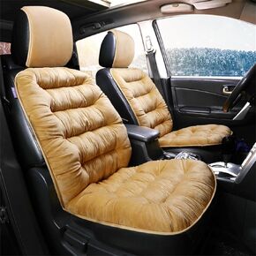 2PCS Car Seat Cushion Luxury Plush Seat Covers for Front Car Seat Bottom+Backrest,Seat Cushion Protector Universal Warm in Winter Works with Sedan SUV Pickup Minivan (Black)