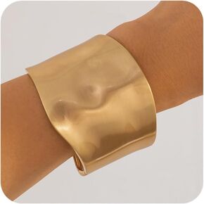 Chunky Gold Bangle Bracelets for Women Trendy 18K Gold Plated Wide Chunky Cuff Bracelets Irregular Minimalist Wrist Cuff Wrap Bracelet Fashions Jewelry