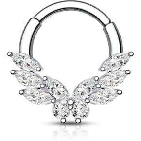 COCHARM Minimalist Butterfly Septum Rings 16G Silver Septum Jewelry Dainty Helix Daith Earrings for women 8/10MM Clear CZ Daith Piercing Jewelry