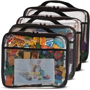 SAM AND MABEL Portable 4 Packs PVC Board Game Storage Organizer Case – 12" x 10" x 3" Storage Bags with Internal Side Pocket, for Craft Hobby Art School Office Supplies (Black)