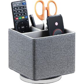 YAPISHI Remote Control Holder, 360° Swivel TV Remote Holder for Table, PU Leather Remotes Caddy, Nightstand Organizer for Media Controllers/Makeup/Office Supplies, Bedside Decorations for Living Room in Kuwait