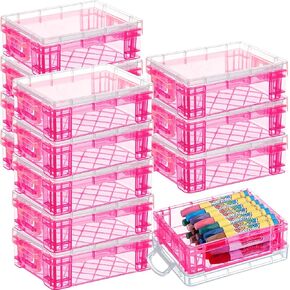 Suzile 12 Pcs Plastic Clear Crayon Box with Lids Stackable Crayon Organizer Storage Holder Container Bulk Hard Pencil Case for School Classroom Office Supplies Pen Pencil Art Crafts(Yellow)