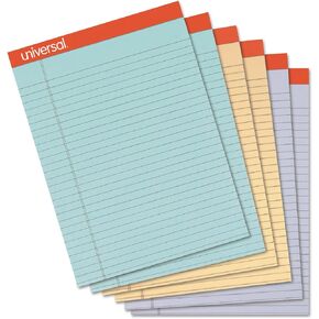 Universal 35878 Fashion Colored Perforated Ruled Writing Pads, Wide,8 1/2x11 3/4,50 Sheets,6/PK