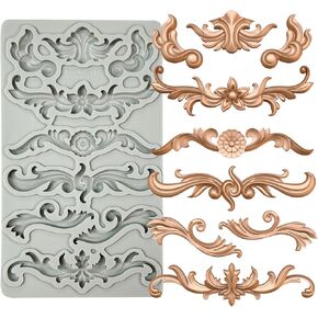 Redesign Home Decor Moulds，Style B，Baroque Curlicues Scroll Lace，Sculpted Decoration ，Fondant,Sugar Craft,Cake Decorating, Epoxy Resin Silicone,Baking DIY,Craft,Soap,Polymer Clay，Molds