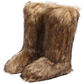 Women's Waterproof Furry Fluffy Knee High Snow Boots for Winter Outdoor Comfort