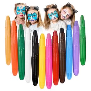 Face Painting Kits for Kids, 10 Colors Twistable Face Paint Crayons and 4 Boxes of Body Gel Glitter, Water Based Face Paint Marker Sticks Safe for Sensitive Skin, Great for Birthday & Halloween Makeup