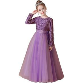 dideyttawl Flower Girls Dress Pageant Dress Junior Bridesmaids Dress Ball Gown for Girls Tulle Sequin Girls Formal Dress in Kuwait