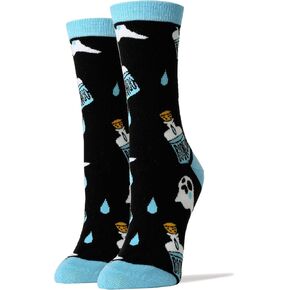 Women's Novelty Halloween Crew Socks, Fun Funny Spooky Crazy Cool Casual Dress Socks, Shoe Size 5-10